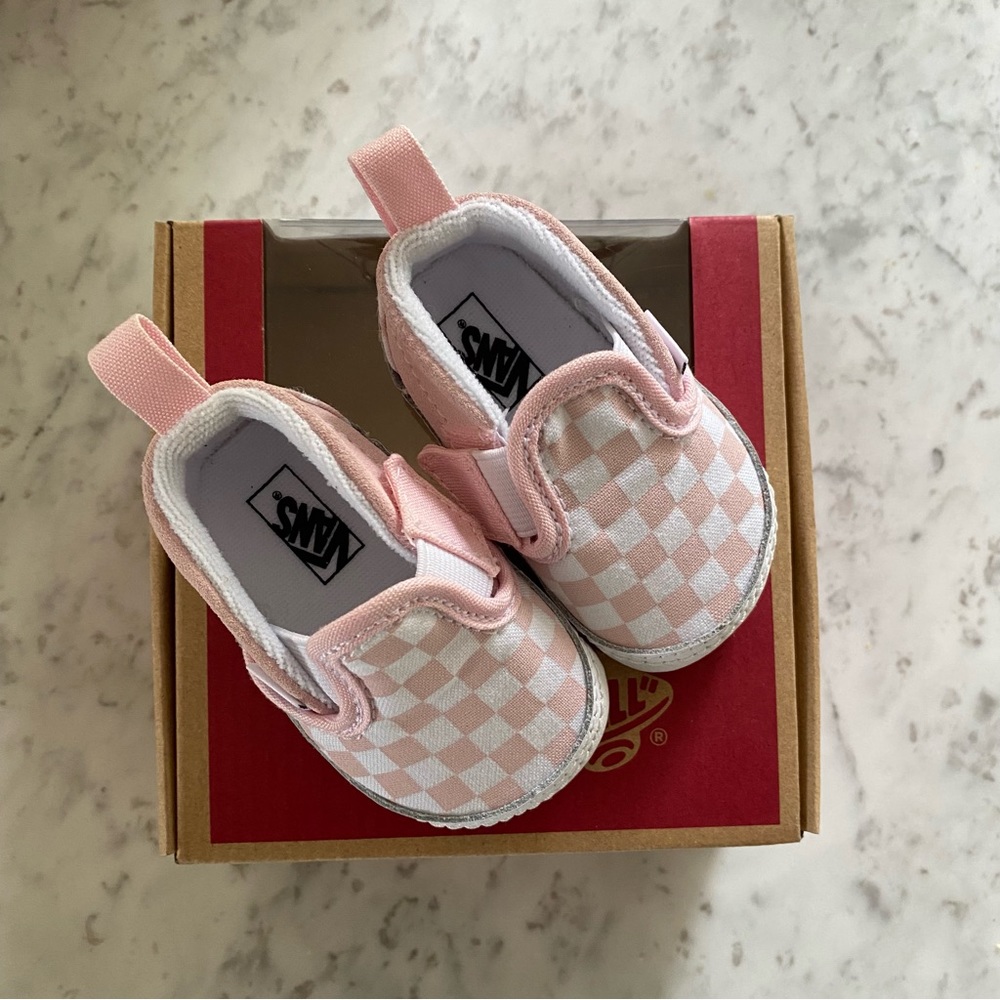 Vans Infant Pink White CHECKERBOARD SLIP-ON V Crib Shoes